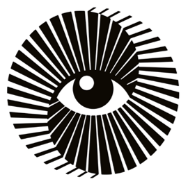 black on white  double Mobius loop with black pupil in oval eye-like center